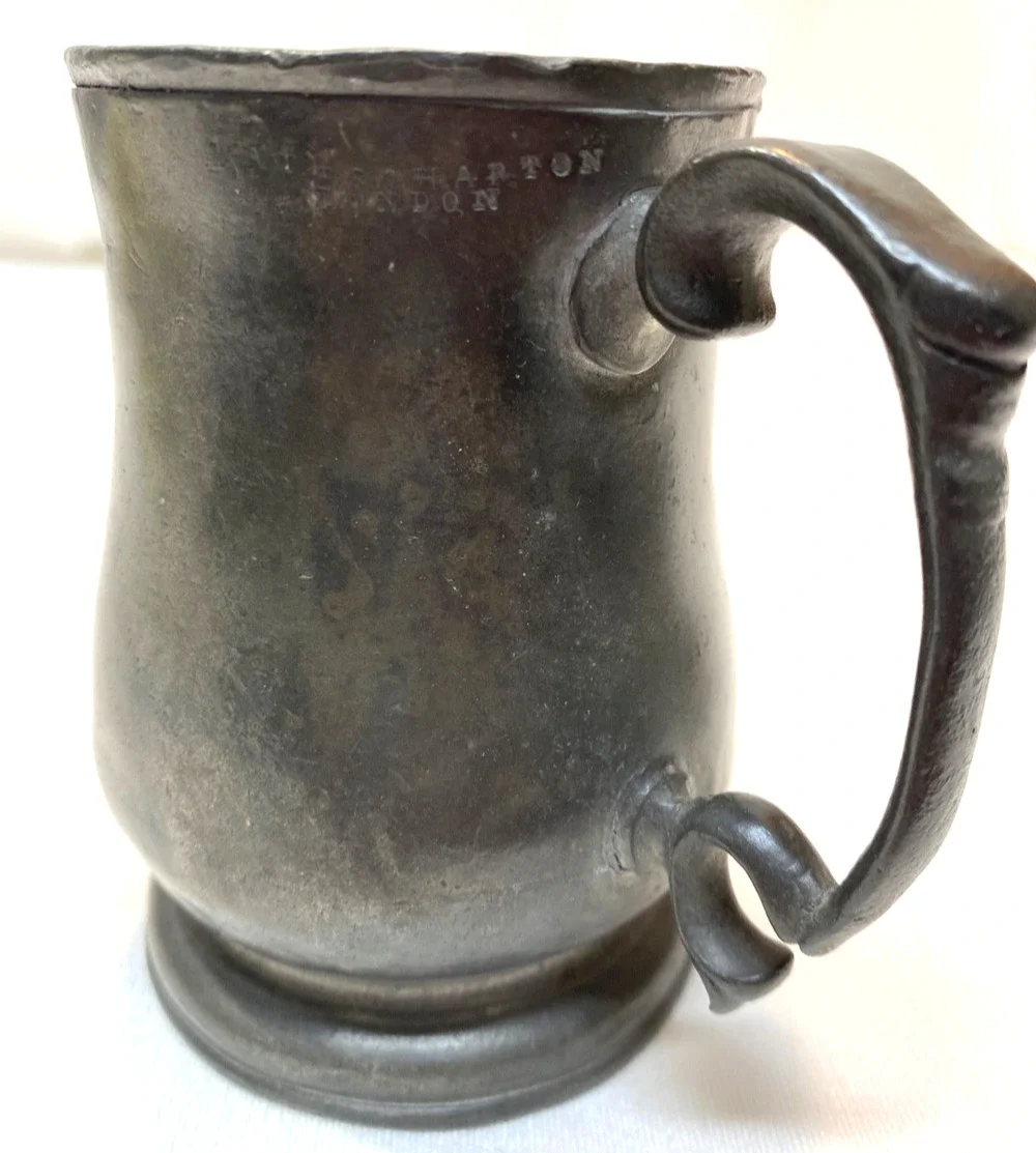 Antique English Georgian Pewter Pint Mug ~ Watts & Harton C1820-1860